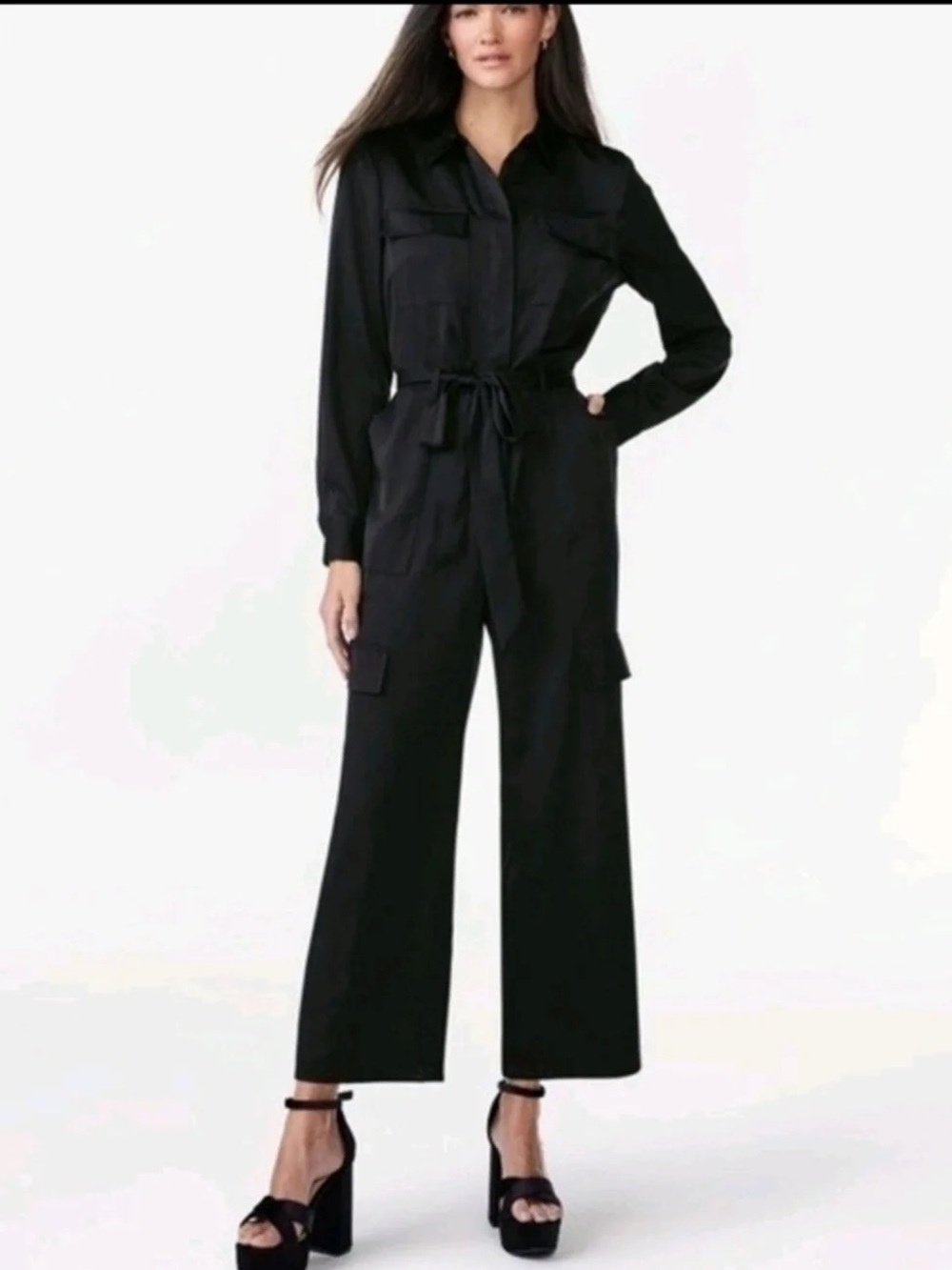 NWT SCOOP Black Utility Jumpsuit with Drawstring Waist